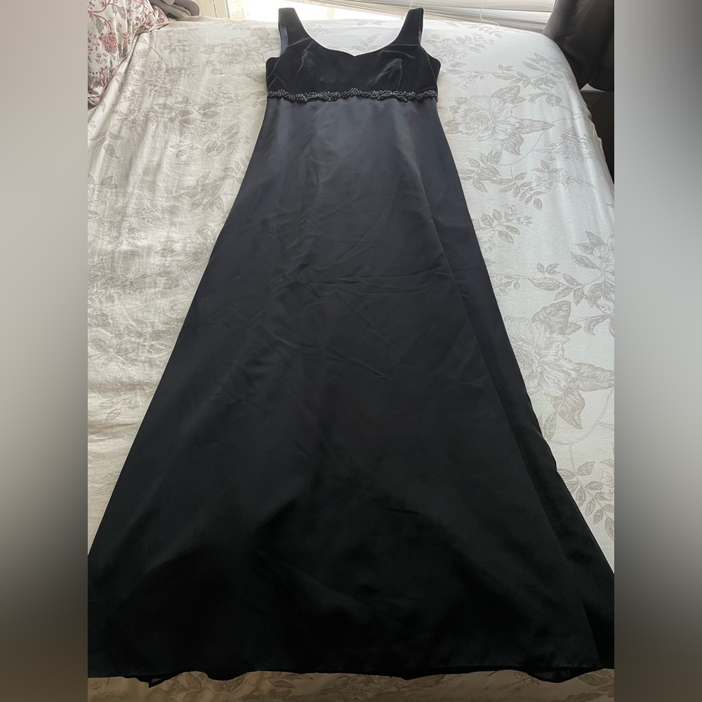 Vintage 90s Black Velvet Beaded Maxi Dress 8 Whimsigoth Vamp Formal Prom Dance